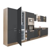 Mobilă bucătărie Leziter Yorki 430 modulară cu frigider, congelator inferior, corp stejar Sonoma, frontal antracit, 430cm