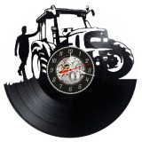 Ceas Perete Disc Vinil Fermier Tractor Agricol Silueta Negru 30cm Mecanism Silentios Cadou Rustic