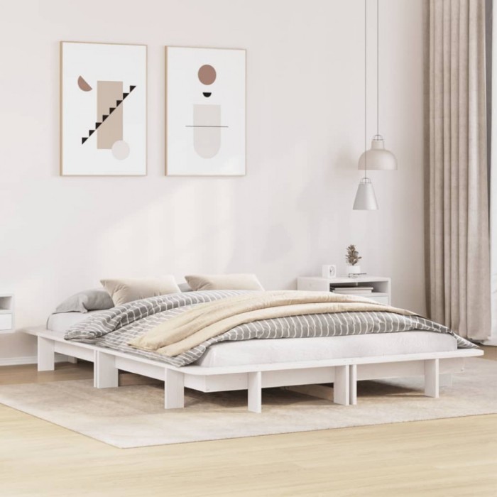 vidaXL Cadru de pat fără saltea, alb, 120x200 cm, lemn masiv pin 850663