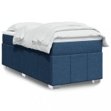 VidaXL Pat box spring cu saltea, albastru, 90x200 cm, textil