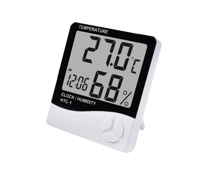 Termometru Higrometru Ceas Digital, Statie Meteo de Camera, Ecran LCD, Alb