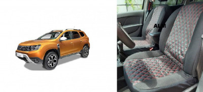 Huse textil - piele romburi Dacia Duster II 2018-2022 Negru+ Rosu &amp;reg; ALM foto