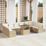 vidaXL Set de canapea de grădină 11 piese cu perne bej din rattan poliester