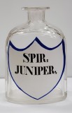 Flacon de farmacie din sticla, SPIR. JUNIPER., Perioada Interbelica