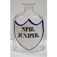 Flacon de farmacie din sticla, SPIR. JUNIPER., Perioada Interbelica