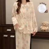 Cumpara ieftin Pijama dama cu guler mare, din doua piese, PJ011, Bej