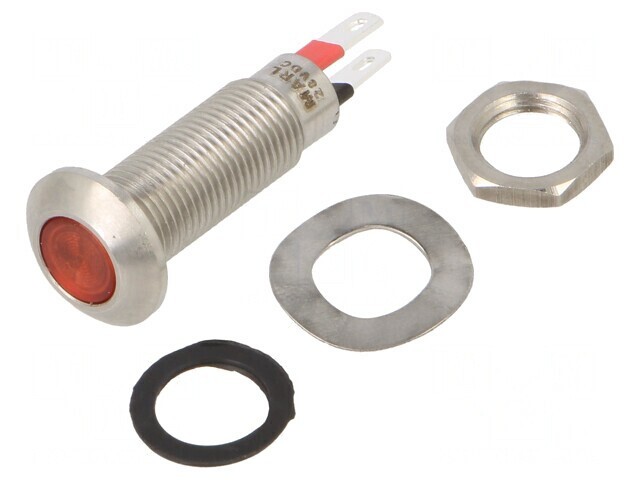 Lampă LED plată roșie 24-28VDC &Oslash;8,1mm IP67