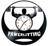 Ceas de Perete Decorativ &ldquo;Powerlifting &amp; Gym&rdquo;, din Disc Vinil Reciclat, Design Culturism și Fitness, Negru, Mecanism Silențios (Sweep), 30 cm