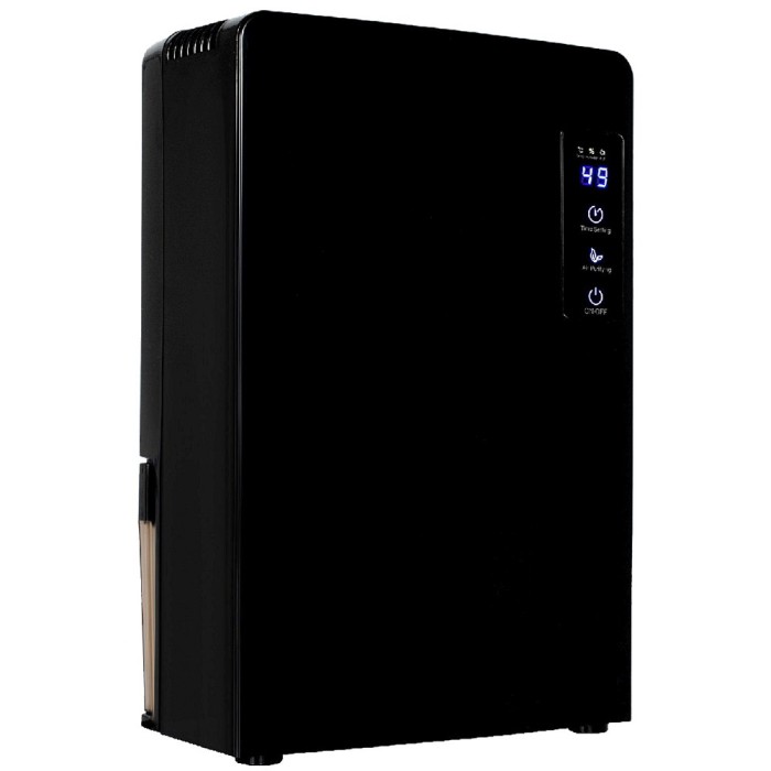 Dezumidificator si Purificator de Aer 2-in-1, Afisaj Temperatura/Umiditate, Randament 700 ml/zi, Rezervor 2,2L, Putere 90W, Anti-Mucegai, Negru