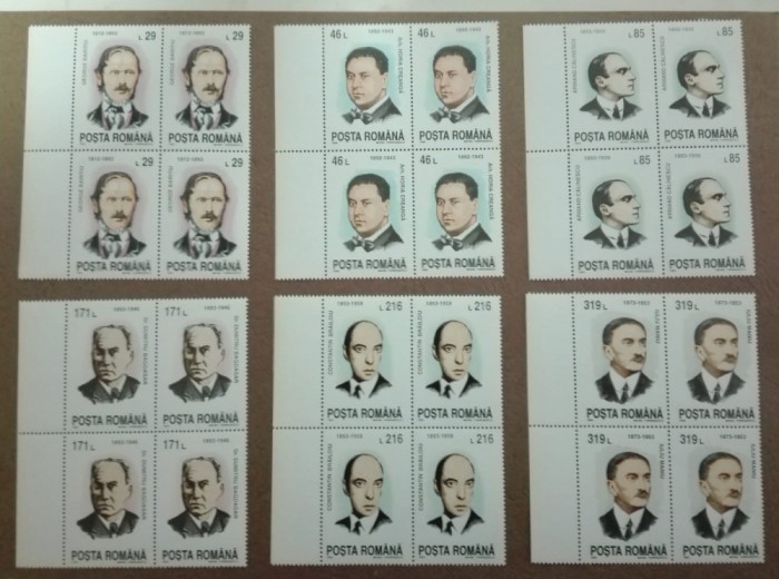 TIMBRE ROMANIA MNH 1993/L.P.1325 ANIVERSARI-PERSONALITATI BLOC DE 4