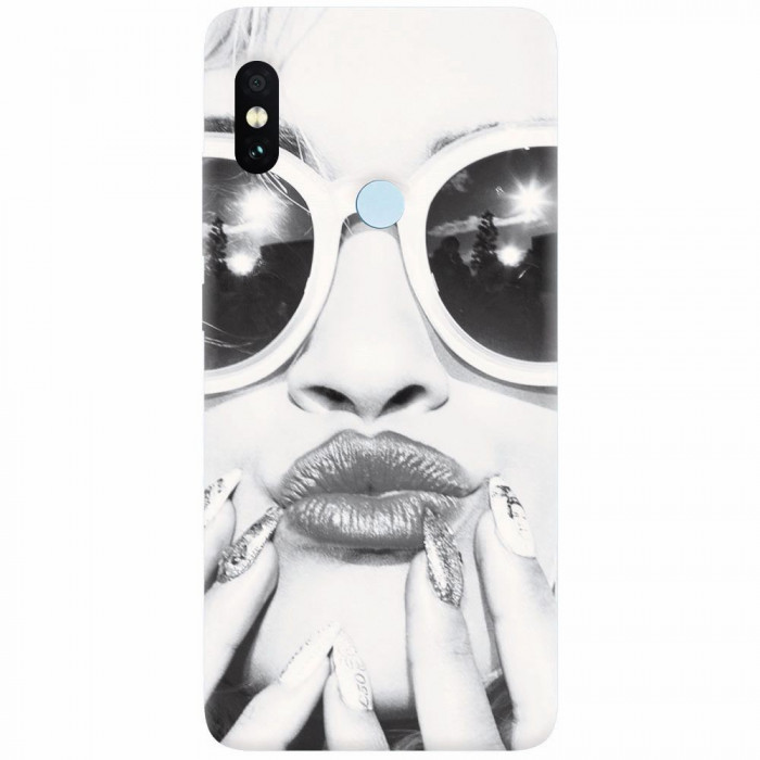 Husa silicon pentru Xiaomi Remdi Note 5 Pro, Black And White Portrait Blonde Model In Fashion Sunglasses