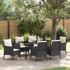 vidaXL Set de masă pentru grădină cu pernă 7 pcs Negru Rattan poli 3380145