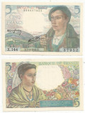 FRANTA █ bancnota █ 5 Francs █ 1945 █ P-98a █ UNC █ necirculata