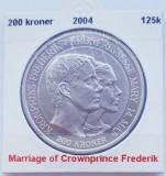 193 Danemarca 200 kroner 2004 Crownprince Wedding km 895 argint