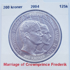 193 Danemarca 200 kroner 2004 Crownprince Wedding km 895 argint