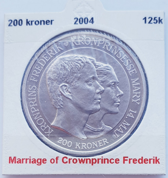 193 Danemarca 200 kroner 2004 Crownprince Wedding km 895 argint