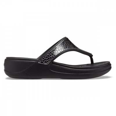 Șlapi Crocs Monterey Metallic Wedge Flip Negru - Dark Charcoal/Black foto