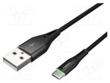 Cablu USB 2.0 NATEC USB A la USB C 1m negru 36W cu LED