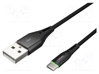 Cablu USB 2.0 NATEC USB A la USB C 1m negru 36W cu LED foto