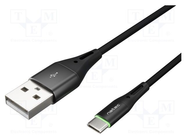 Cablu USB 2.0 NATEC USB A la USB C 1m negru 36W cu LED