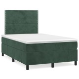 Cumpara ieftin Gossi pat box spring cu saltea, verde inchis, 120x190 cm, catifea