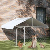 Padoc Caini Exterior vidaXL 200x200x150cm Argintiu cu Acoperis, Tarc Metalic Rezistent, Usa cu Zavor