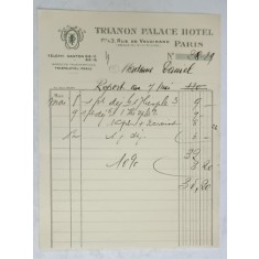 4.CHITANTA ELIBERATA FAMILIEI DOCTORULUI CONSTANTIN DANIEL DE HOTELUL &#039; TRIANON PALACE &#039; DIN PARIS , 1932