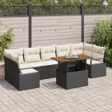 vidaXL Set canapea grădină 8 pcs Negru și Crem Mare Ratan și poliester