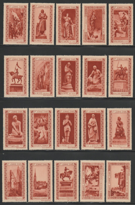 1930 Franta - Ioana D&#039;Arc, Serie completa 20 vignete rosu caramiziu, viniete MNH