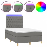Cumpara ieftin Pat cu arcuri, saltea si LED, gri inchis, 120x200 cm, textil