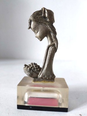 Figurina metalica bust de fata cu cos cu fructe, Peltro Cesellato al mano, Made in Italy, 9cm inaltime foto