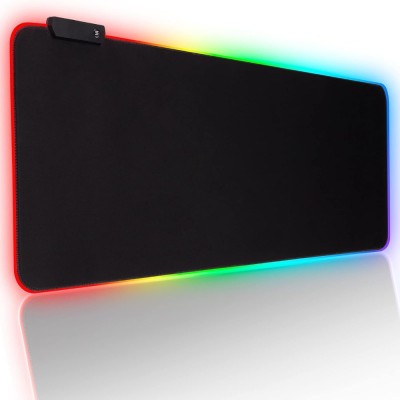 Mousepad Mare Gaming 80x30cm, LED RGB, Antiderapant, Waterproof, Cusaturi Intarite, USB Inclus, Negru foto