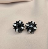CERCEI CLIPS VINTAGE DIN METAL, STICLA NEAGRA SI CRISTALE