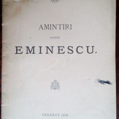 Dr. RADU I. SBIERA - AMINTIRI DESPRE EMINESCU (CERNAUTI 1903/ED.LIBR. H.PARDINI)