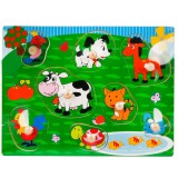 Cumpara ieftin Puzzle din lemn, Woody, Animale domestice cu maner, 8 piese