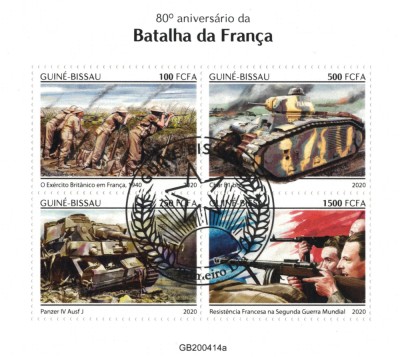 GUINEEA-BISSAU 2020-Istorie, Razboi WW2, batalia Frantei/set compl-colita+bloc foto