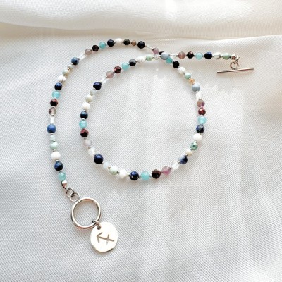 Colier la baza gatului argintiu cu cristale - zodia Sagetator foto