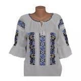 Cumpara ieftin Bluza Tip Ie Traditionala Alba cu Motiv Floral Albastru de Dama - IMS80