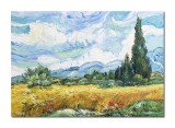 Cumpara ieftin Tablou Camp cu grau si chiparosi celebru pictat manual living, 100x70cm ulei pe panza, reproducere Vincent van Gogh