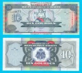 Haiti 10 Gourdes 2004 UNC P#265 &#039;Arcahaie&#039; CJ439671, Bancnota, Catherine Flon, Stema Nationala, 162x70mm