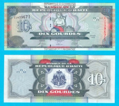 Haiti (p#265) 10 Gourdes 2004 UNC &amp;#039;Arcahaie&amp;#039; serie: CJ439671 foto