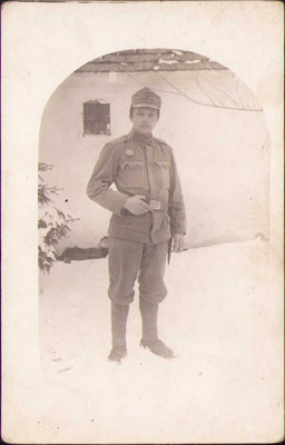 HST P324 Poză militar austro-ungar cu insignă specialist Primul Război Mondial foto