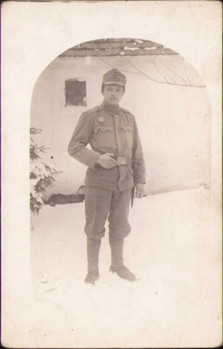 HST P324 Poză militar austro-ungar cu insignă specialist Primul Război Mondial