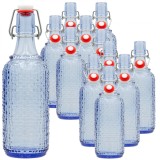 Set 12 sticle culoare Albastru Transparent, volum 0,5l, cu inchidere cu clema metalica, dop cu garnitura, reutilizabile dupa spalare, import Germania