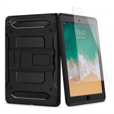 Set complet Husa Spigen Tough Armor Tech iPad 9.7 inch (2017/2018) Negru si folie sticla foto