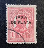 Emisiunea Provizorie "Taxă de Plată" (1918&ndash;1919) - 10 BANI Roșu-Carmin cu Supratipar Negru "TAXA DE PLATĂ" (Dintelat, Ștampilat) RO1