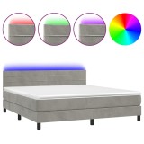 Cumpara ieftin Pat cu arcuri, saltea si LED, gri deschis, 160x200 cm, catifea