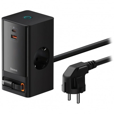 Prelungitor Baseus GaN3 Pro PowerStrip, 65W, 3.25A,1 x USB-A - 1 x USB-C - 2 x Schuko, Negru PSLR000301 foto