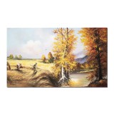 Tablou peisaj din natura pictat manual, La seceris, 100x60cm ulei pe panza, Geo Ungureanu
