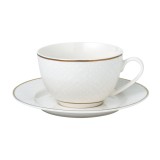 Ceasca si farfurioara SHZF10058, set 12 piese, portelan, alb + auriu, 220 ml